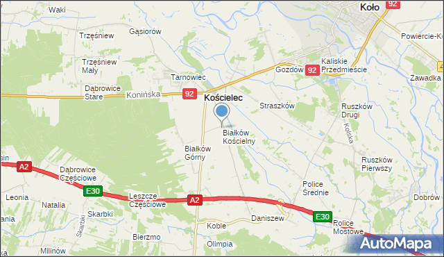 mapa Białków Kościelny, Białków Kościelny na mapie Targeo